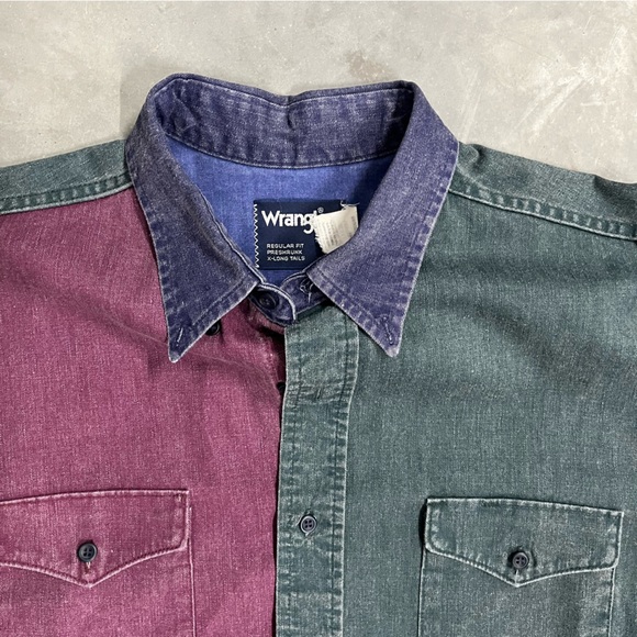 VTG Wrangler Brushpopper Shirt XL 17-35 Striped Maroon Green Blue Western Rodeo - Picture 4 of 5